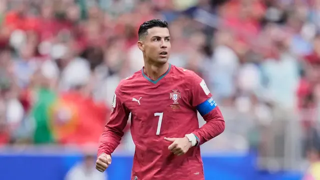Kapten Timnas Portugal Cristiano Ronaldo dalam Pertandingan melawan Kongo di Piala Dunia 2026 (Sumber: AP Photo/Ashley Landis)